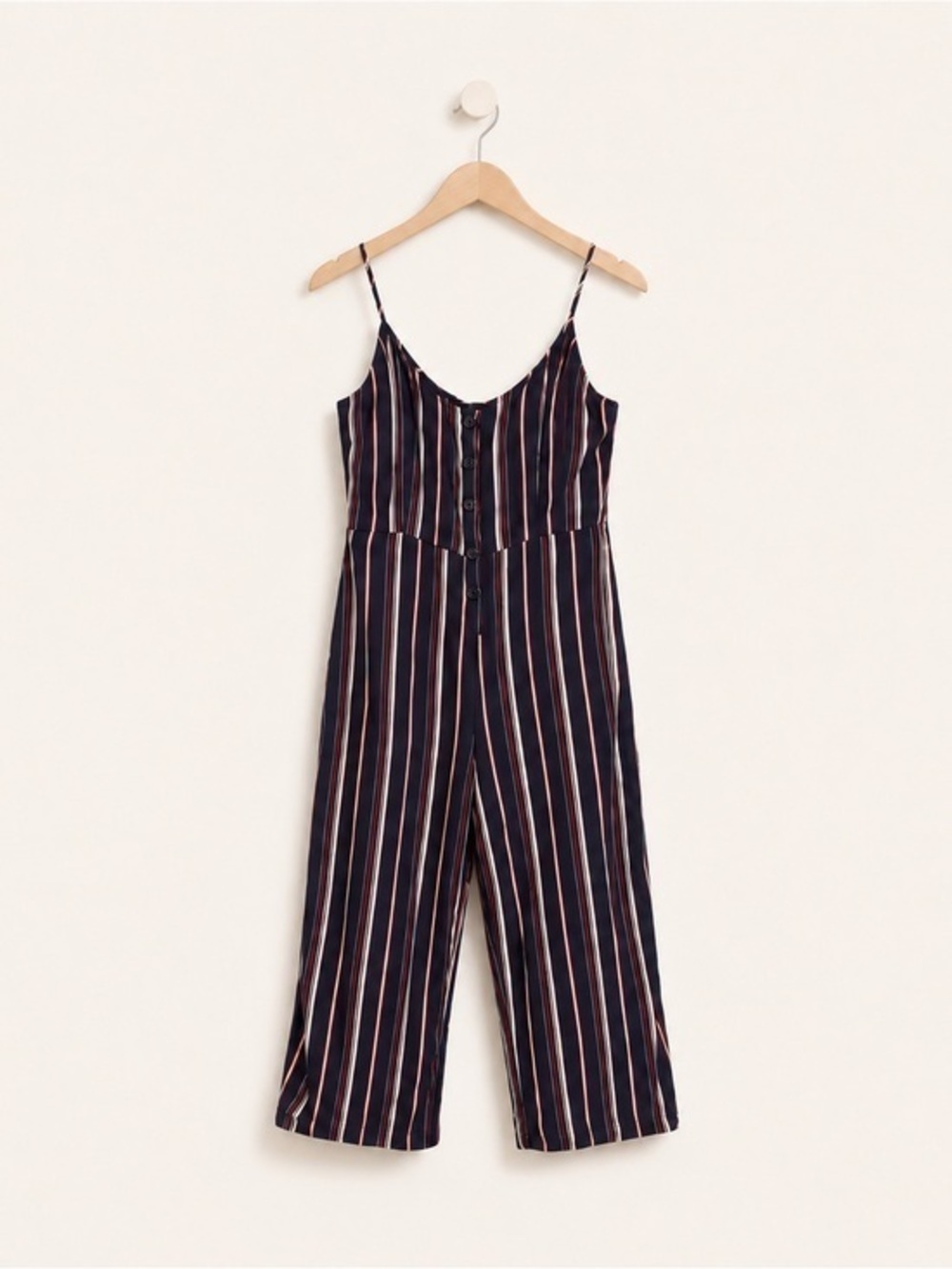 Striped Cropped Jumpsuit – Navy Red White Wide Leg